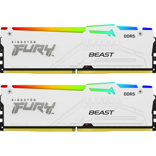 Kit Memorie Kingston Fury Beast RGB White Intel XMP 3.0, 32GB, DDR5-5200MHz, CL40, Dual Channel