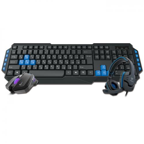 Kit Gamdias POSEIDON E1 3-in-1 Combo - Tastatura C100, USB, Black + Mouse optic Demeter E2, USB, Black + Casti cu microfon NYX E1, Jack 3.5mm, Black