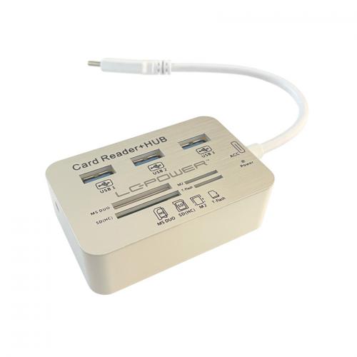 Hub USB LC Power LC-HUB-C-CR, 3x USB 3.0 + Card reader, Silver-White