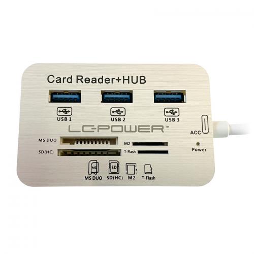 Hub USB LC Power LC-HUB-C-CR, 3x USB 3.2 gen 1 + Card reader, Silver-White