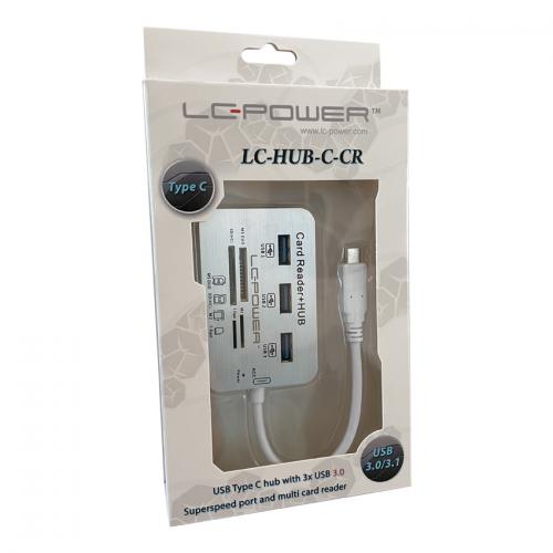 Hub USB LC Power LC-HUB-C-CR, 3x USB 3.2 gen 1 + Card reader, Silver-White