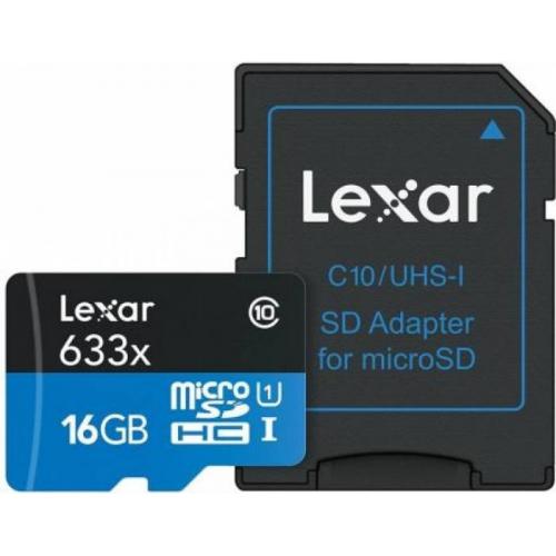 Memory Card microSDHC Lexar 633x 16GB, Class 10, UHS-I U1 + Adaptor SD