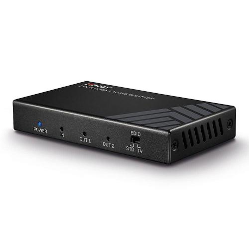 Lindy 2 Port HDMI 18G Splitter  Description  Split a single HDMI 2.0 source across 2 HDMI displays Supports resolutions up to 4K@60Hz 4:4:4, with additional support for HDR HDCP 2.2 support for enhanced compatibility EDID Management for hassle free instal