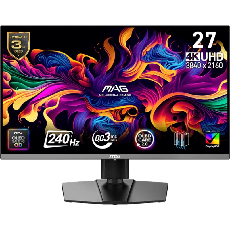 Monitor QD-OLED MSI MAG 272UP QD-OLED X24, 27 inch, 3840 x 2160 pixeli, 0.03 ms, Black