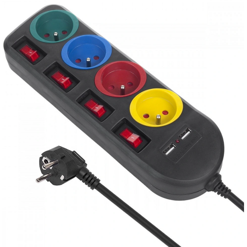 Prelungitor Maclean power strip, 4 x Socket, 2 x USB-A, Black