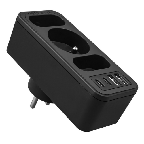 Priza Maclean MCE248 F/B, 3 x Socket, 2 x USB-A, 2 x USB-C, Black