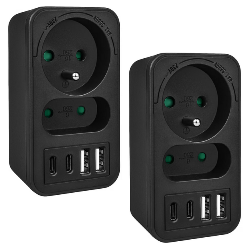 Priza Maclean MCE249 F/B, 2 x Socket, 2 x USB-A, 2 x USB-C, Black
