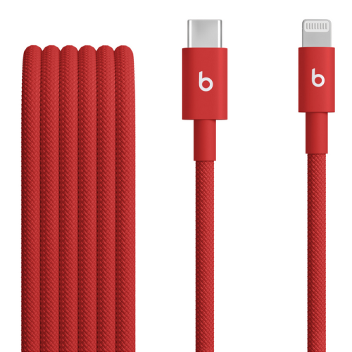 Cablu de date Apple Beats Woven Cable, USB-C male - Lightning male, 1.5 m, Rapid Red
