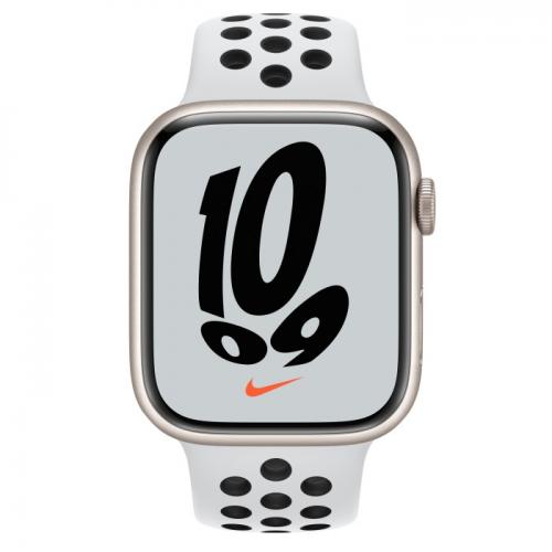 Smartwatch Apple Watch Nike Series 7, 1.9inch, curea silicon, Starlight-Pure Platinum/Black