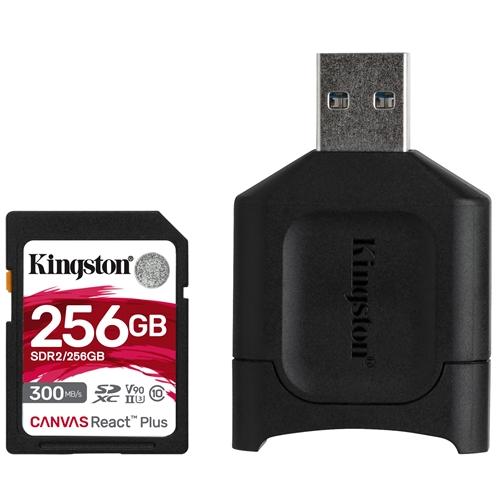 Card reader Kingston React PLUS + SD Reader 256GB, Capacity: 256GB, Class 10, UHS-II, U3, V90, R/W: 300/260 MB/s, exFAT