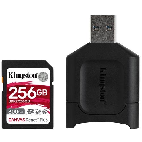 Memory Card SDXC Kingston Canvas React Plus 256GB, Class 10, UHS-II U3, V90 + USB card reader