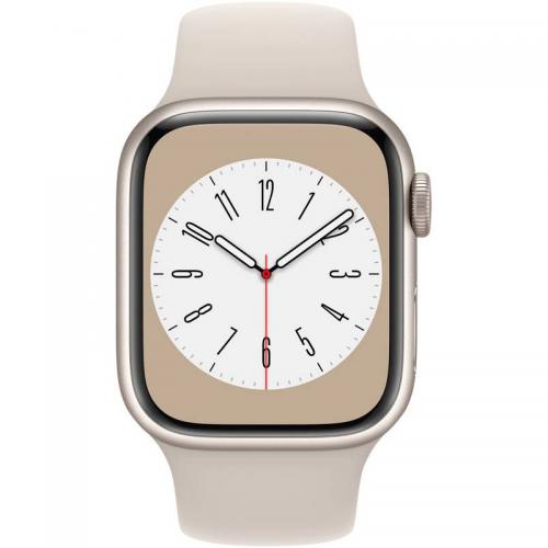 Smartwatch Apple Watch Series 8 Aluminium, 1.69inch, 4G, curea silicon, Starlight-Starlight