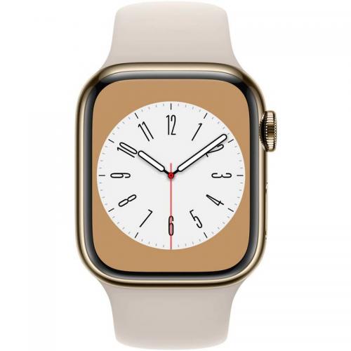 Smartwatch Apple Watch Series 8 Stainless Steel, 1.69inch, 4G, curea silicon, Gold-Starlight