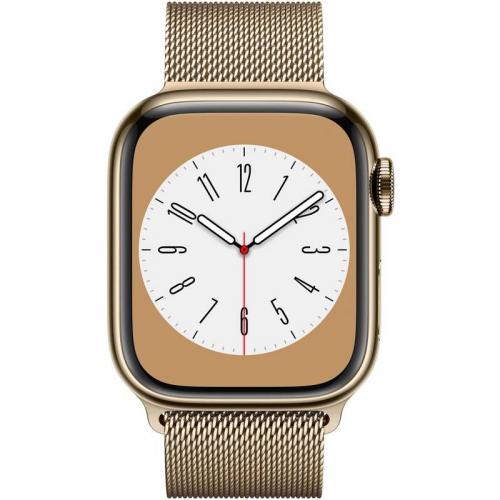 Smartwatch Apple Watch Series 8 Stainless Steel, 1.69inch, 4G, curea metal, Gold-Gold Milanese