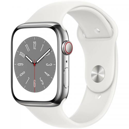 Smartwatch Apple Watch Series 8 Stainless Steel, 1.9inch, 4G, curea silicon, Silver-White