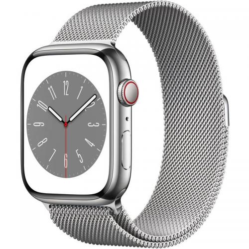 Smartwatch Apple Watch Series 8 Stainless Steel, 1.9inch, 4G, curea metal, Silver-Silver Milanese