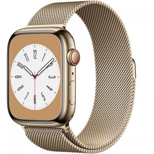 Smartwatch Apple Watch Series 8 Stainless Steel, 1.9inch, 4G, curea metal, Gold-Gold Milanese