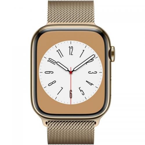 Smartwatch Apple Watch Series 8 Stainless Steel, 1.9inch, 4G, curea metal, Gold-Gold Milanese