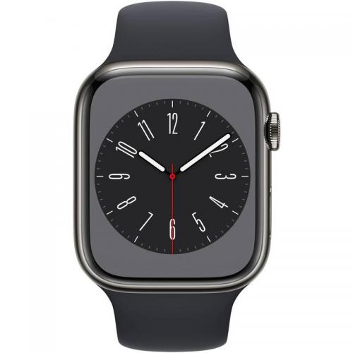Smartwatch Apple Watch Series 8 Stainless Steel, 1.9inch, 4G, curea silicon, Graphite-Midnight