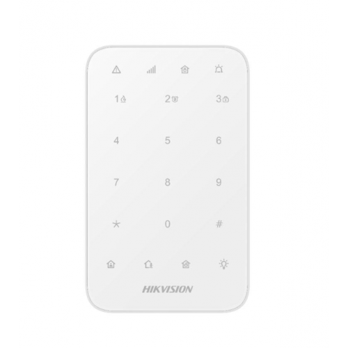 Tastatura wireless AX PRO Hikvision DS-PK1-E-WE, 868MHz two-way Tri-X wireless technology; distanta comunicare RF : 1200min camp deschis; Stay/away arming, disarming, alarm clearing for anumite zone sau pentru toate zonele; One-Push fire alarm, panic alar