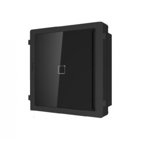 Modul cititor de card EM pentru videointerfon modular Hikvision DS-KD-E;deschidere usi cu card acces EM 125 KHz (cardurile nu sunt i ncluse);iluminare pe timp de noapte; protectie IP 65; Dimensiuni: 98.5 mm × 100mm × 33.7 mm; Temperatura de functionare: -