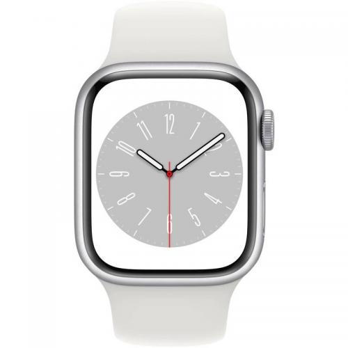 Smartwatch Apple Watch Series 8 Aluminium, 1.69inch, 4G, curea silicon, Silver-White