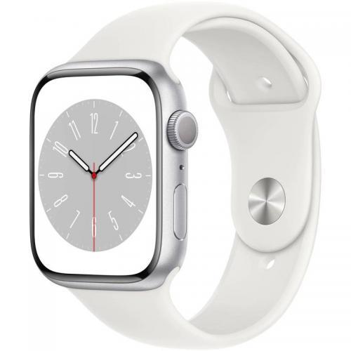 Apple Watch S8 Cellular 45mm Silver Aluminium Case with White Sport Band - Regular