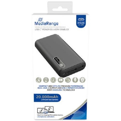 Baterie portabila MediaRange MR756, 20.000mAh, 2x USB-A, 1x USB-C, Black