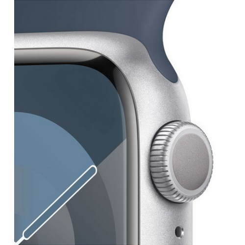 Smartwatch Apple Watch Series 9 Aluminium, 1.69inch, 4G, Curea Silicon S/M, Silver-Storm Blue