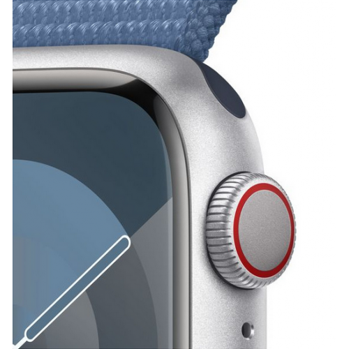 Smartwatch Apple Watch Series 9 Aluminium, 1.69inch, 4G, Curea Nailon, Silver-Winter Blue Loop