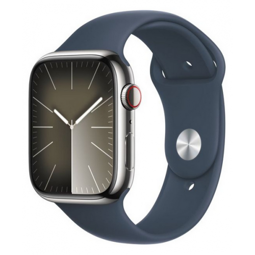 Smartwatch Apple Watch Series 9 Stainless Steel, 1.69inch, 4G, Curea Silicon M/L, Silver-Storm Blue
