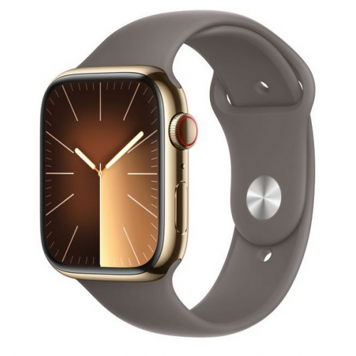 Smartwatch Apple Watch Series 9 Stainless Steel, 1.69inch, 4G, Curea Silicon S/M, Gold-Clay