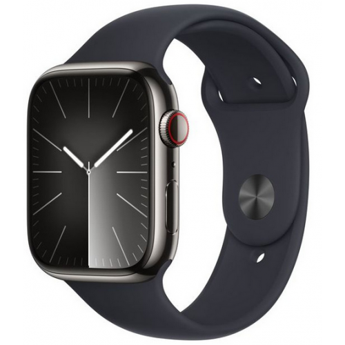 Smartwatch Apple Watch Series 9 Stainless Steel, 1.69inch, 4G, Curea Silicon S/M, Graphite-Midnight