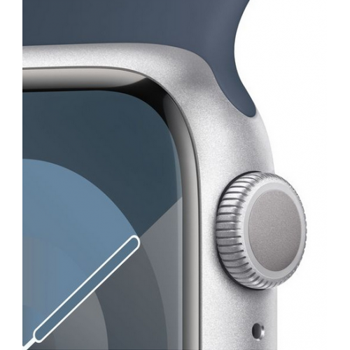 Smartwatch Apple Watch Series 9 Aluminium, 1.9inch, 4G, Curea Silicon M/L, Silver-Storm Blue