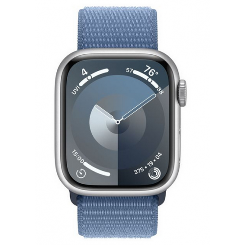 Smartwatch Apple Watch Series 9 Aluminium, 1.9inch, 4G, Curea Nailon, Silver-Winter Blue Loop