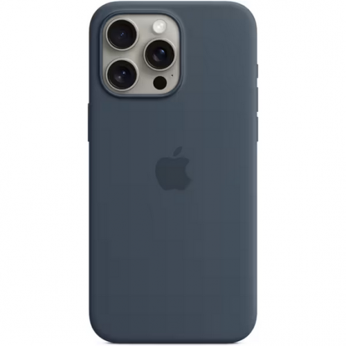 Protectie pentru spate Apple Silicone cu MagSafe pentru iPhone 15 Pro Max, Storm Blue