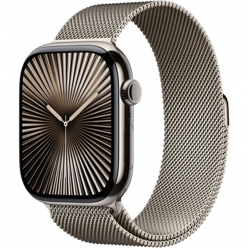 SmartWatch Apple Watch S10 Titanium, 1.96inch, 4G, Curea Inox M/L, Natural Milanese Loop