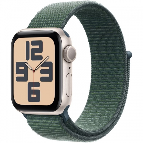 SmartWatch Apple Watch SE (2024) v3 Aluminium, 1.57inch, Curea Nylon, Starlight-Lake Green Sport Loop