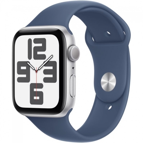 SmartWatch Apple Watch SE (2024) v3 Aluminium, 1.78inch, 4G, Curea Silicon M/L, Silver-Denim Sport Band