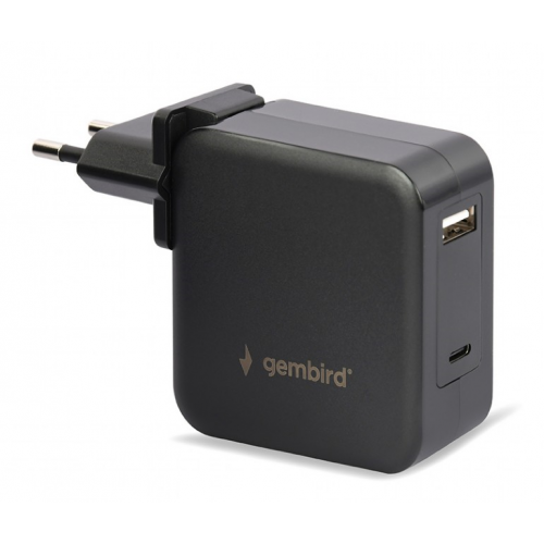 Incarcator retea Gembird NPA-PD60-01, 1x USB, 1x USB-C, 2.5A, Black