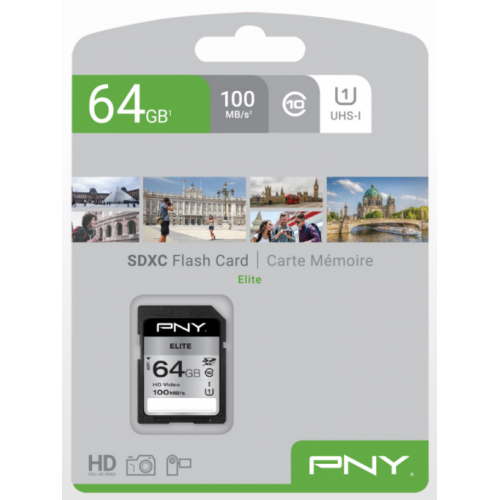 Memory Card SDXC PNY Elite 64GB, Class 10, UHS-I U1