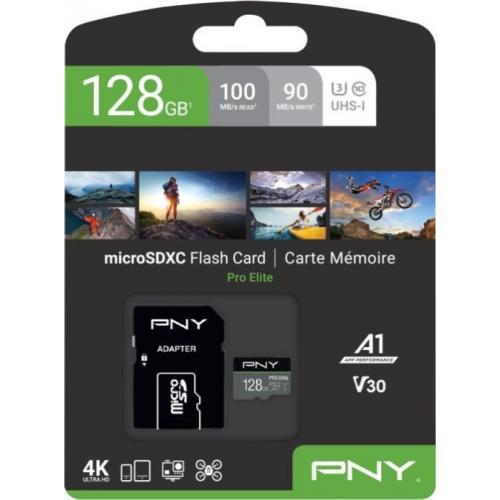 Memory Card microSDXC PNY Pro Elite 128GB, Class 10, UHS-I U3 + Adaptor SD