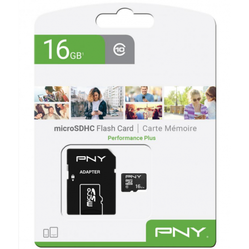 Memory Card microSDHC PNY Performance Plus 16GB, Class 10 + Adaptor SD