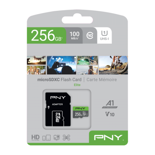 Memory Card microSDXC PNY Elite 256GB, Class 10, UHS-I U1 + Adaptor SD