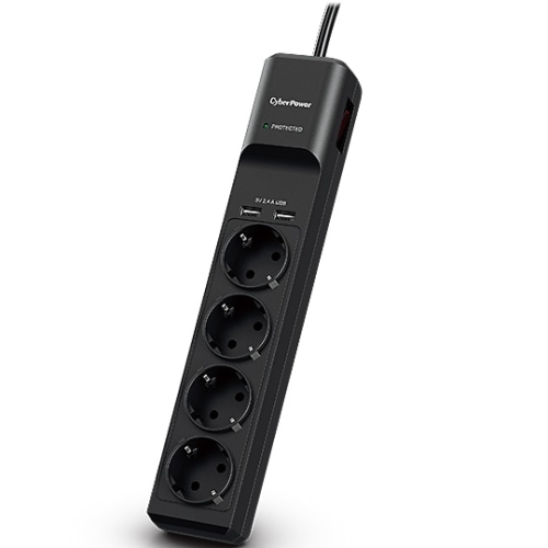 Prelungitor CyberPower, 4 x Schuko, 2 x USB, 1.8 m, Black