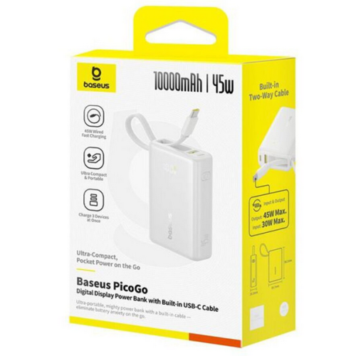 Baterie portabila Baseus PicoGo, 10000 mAh, 2 x USB-C, 1 x USB-A, White