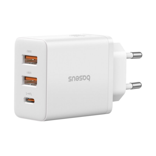 Incarcator retea Baseus Cube, 2 x USB-A, 1 x USB-C, 30 W, 3A, White