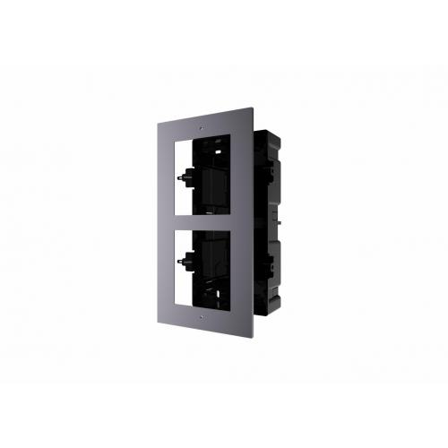 Panou frontal pentru 2 module de videointerfon modular Hikvision DS-KD- ACF2; permite conectarea a 2 module de interfon modular; montare incastrata; material aluminiu; doza de plastic inclusa; dimensiuni:236mm x 124mm × 4mm;