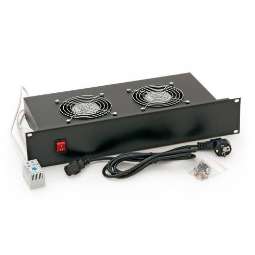 Panou ventilatie Triton pentru rack de podea 19, 2 ventilatoare 230V/60W cu termostat, flux axial,negru