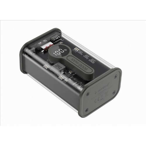 Baterie portabila Gembird Transparent, 1x USB-C, 1x USB, 9000mAh, Black